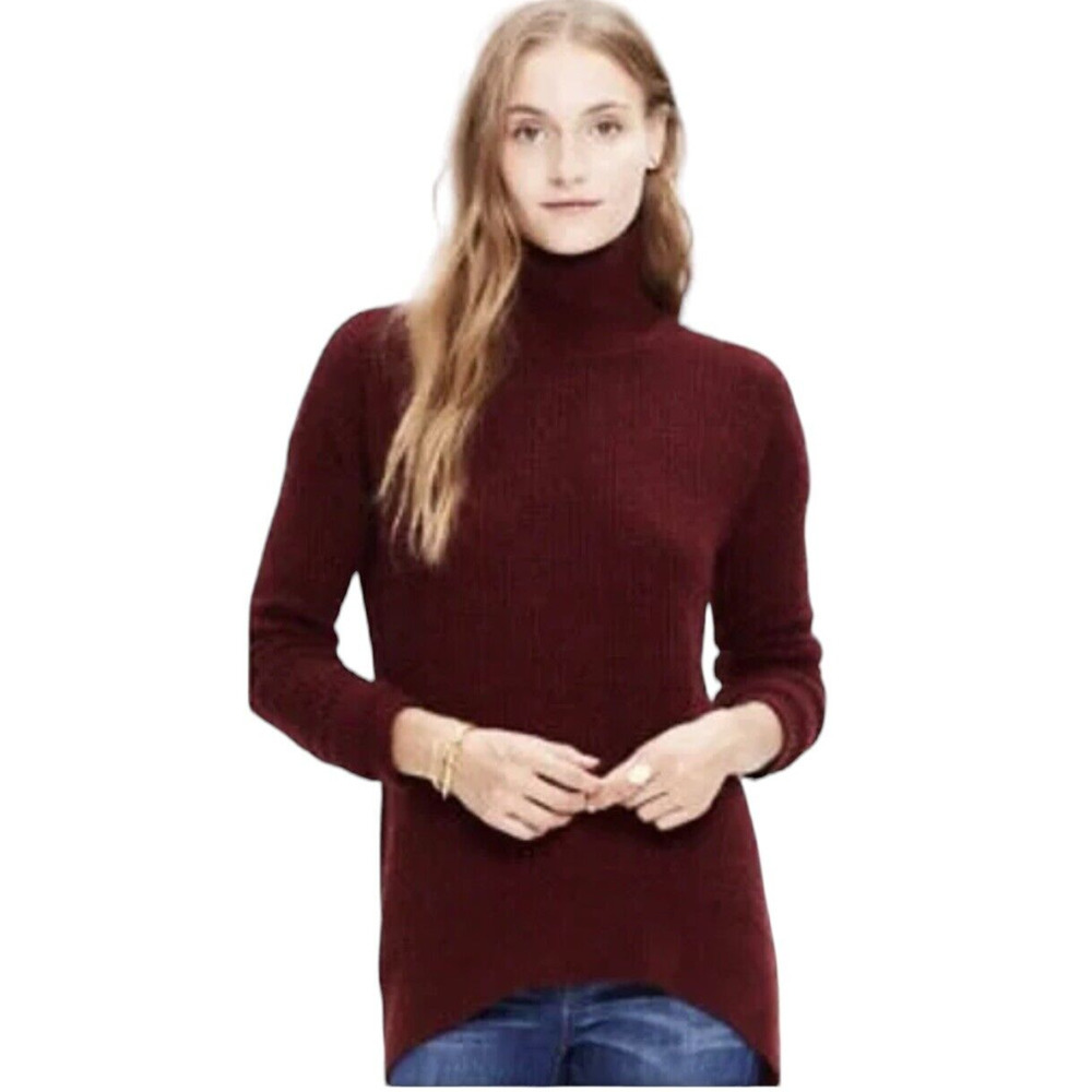 Madewell Sweater Size XS Waffle Knit Turtleneck Maroon Burgundy Wool Alpaca